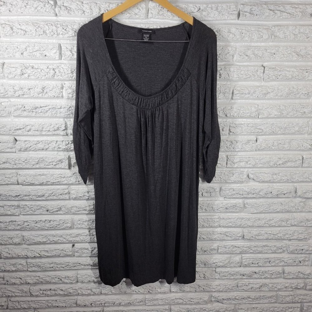 Spense XL Black Gray Pleated Dress 3/4 Sleeve Pullover Stretch Short BLA105E